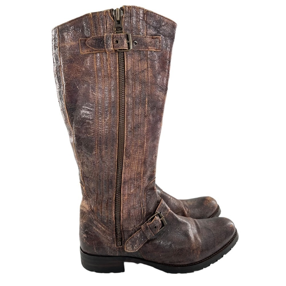 Sendra knee high boots size 11 crackled distressed brown leather belted western